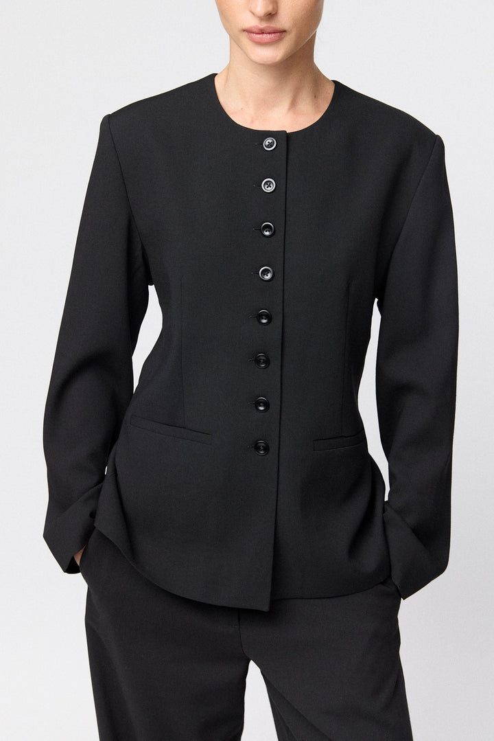 Tailored Round Neck Blazer Black