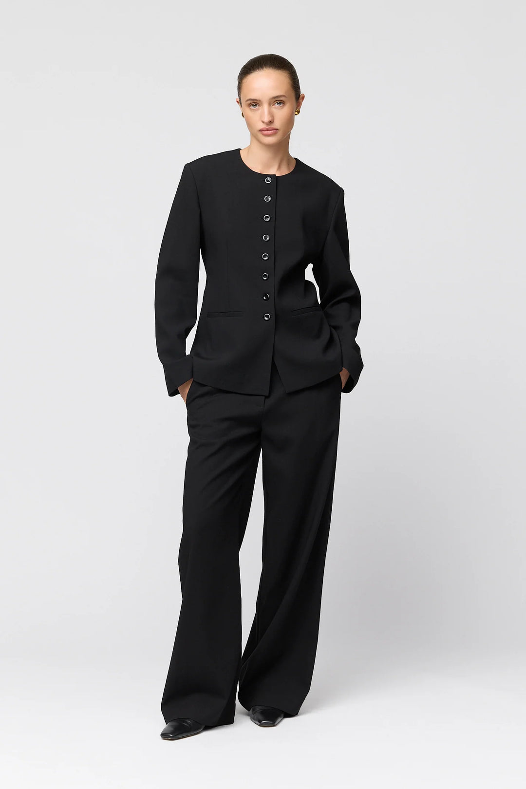 Tailored Round Neck Blazer Black