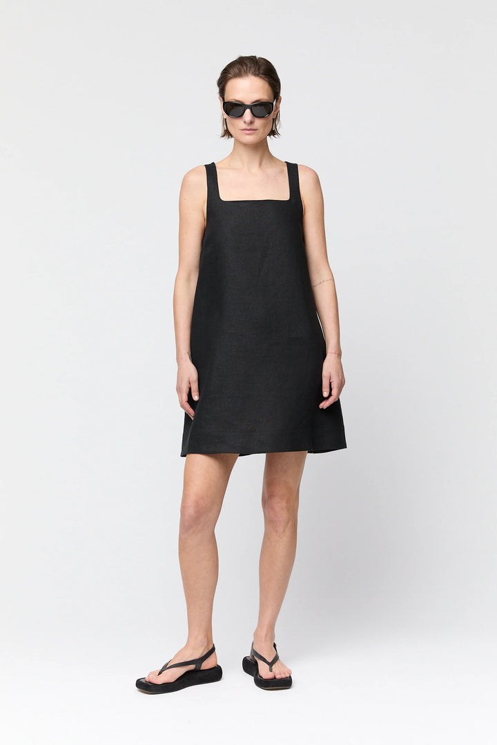 Linen Shift Dress Black
