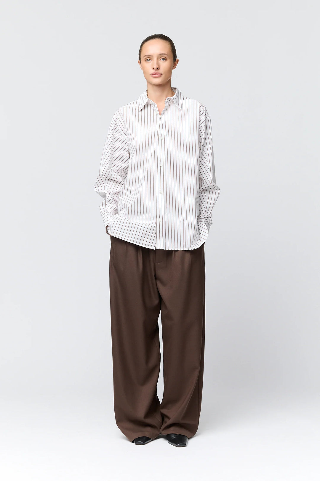 Coastal Shirt White Caramel Pinstripe