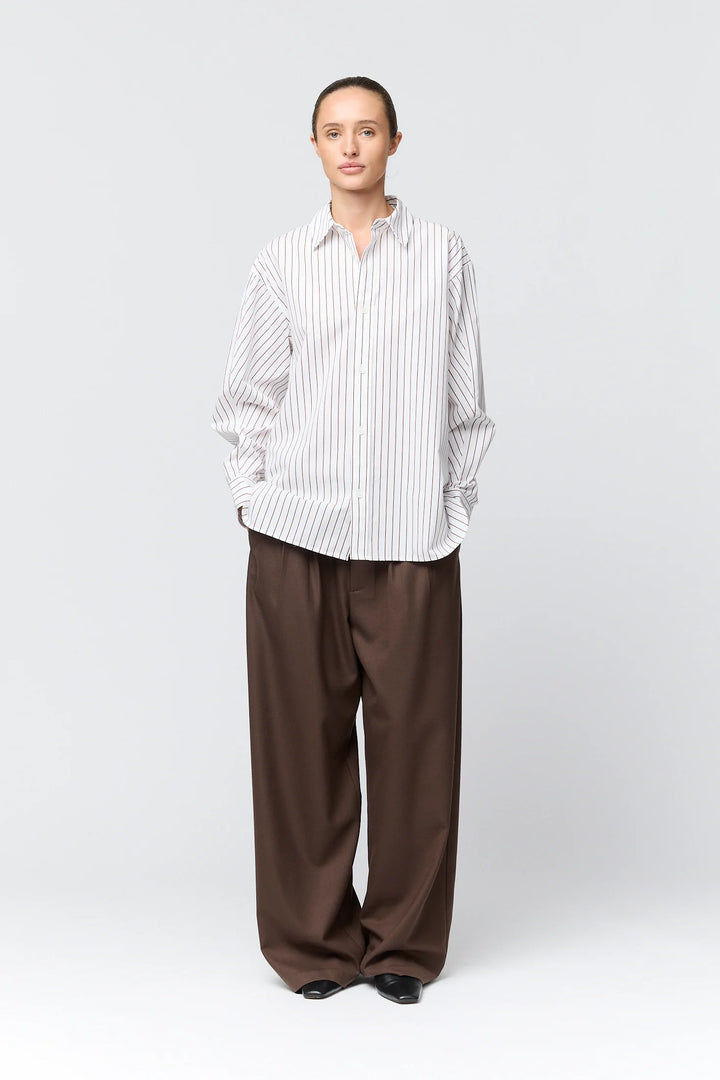 Coastal Shirt White Caramel Pinstripe