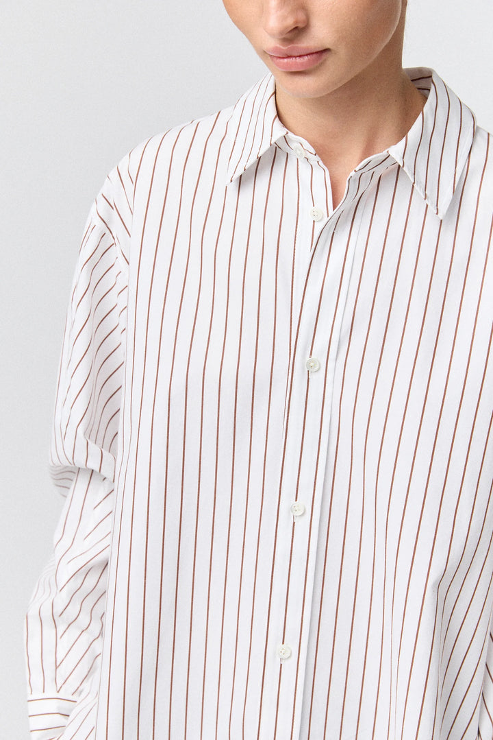 Coastal Shirt White Caramel Pinstripe