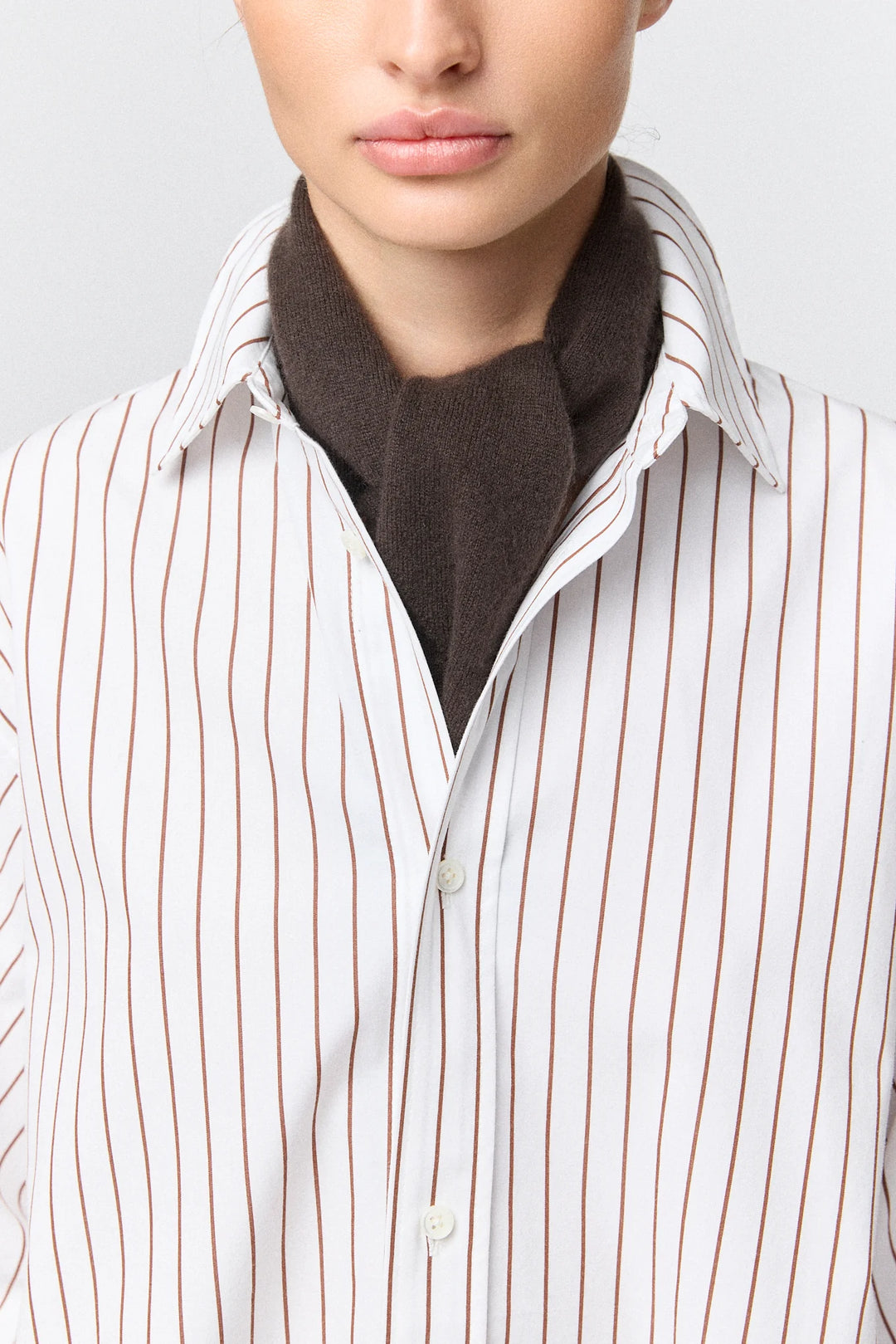 Coastal Shirt White Caramel Pinstripe