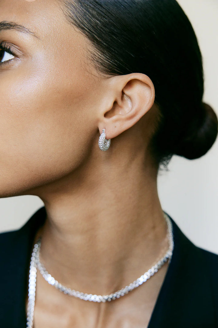 Tiny Diamond Hoops Silver